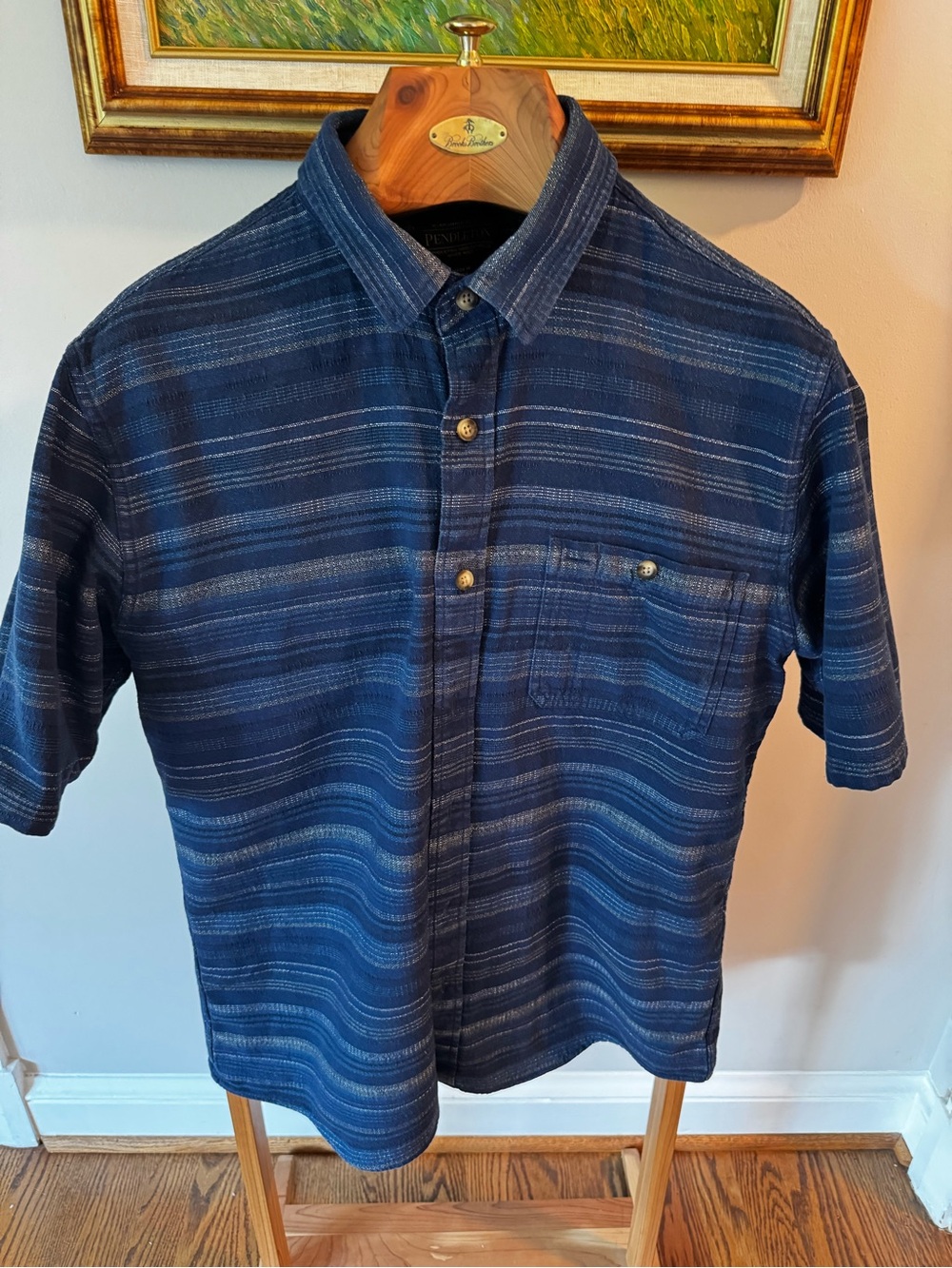Pendleton Men's Navy Striped Short-Sleeve Button-Up Shirt - Large - KK0017